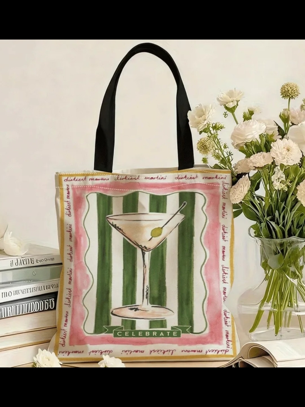 Celebrate Martini Tote Bag - Pink & Green Party Tote